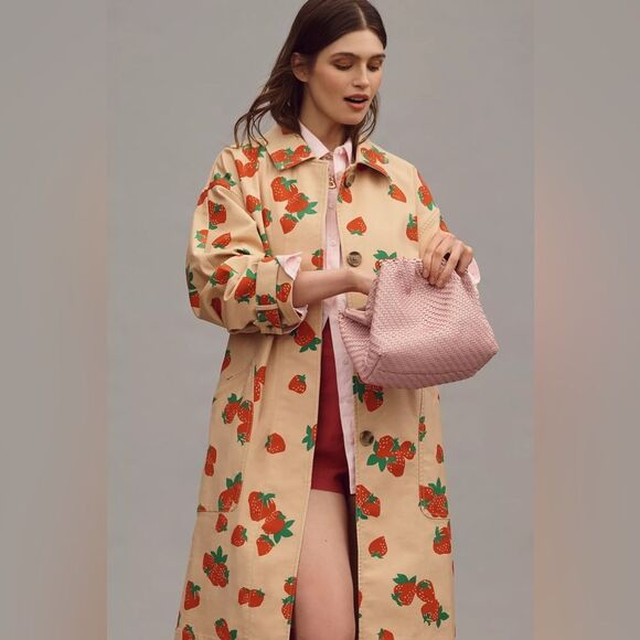 Anthropologie MAEVE STRAWBERRY PRINTED CAR COAT Style No.4133942870007 XS Petite - Picture 2 of 4